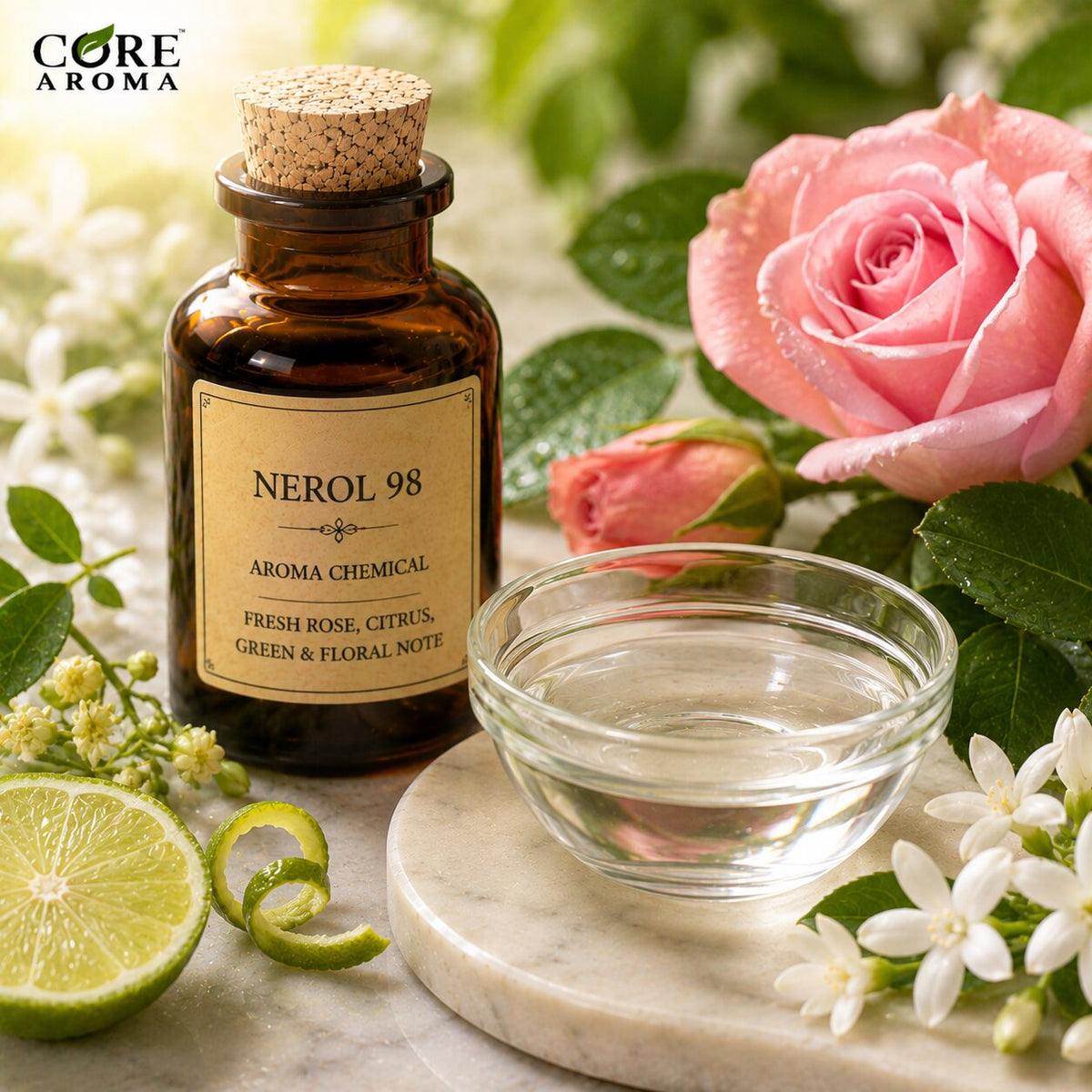Nerol 98 Aroma Chemical | Fresh Rose, Citrus, Green & Floral Note