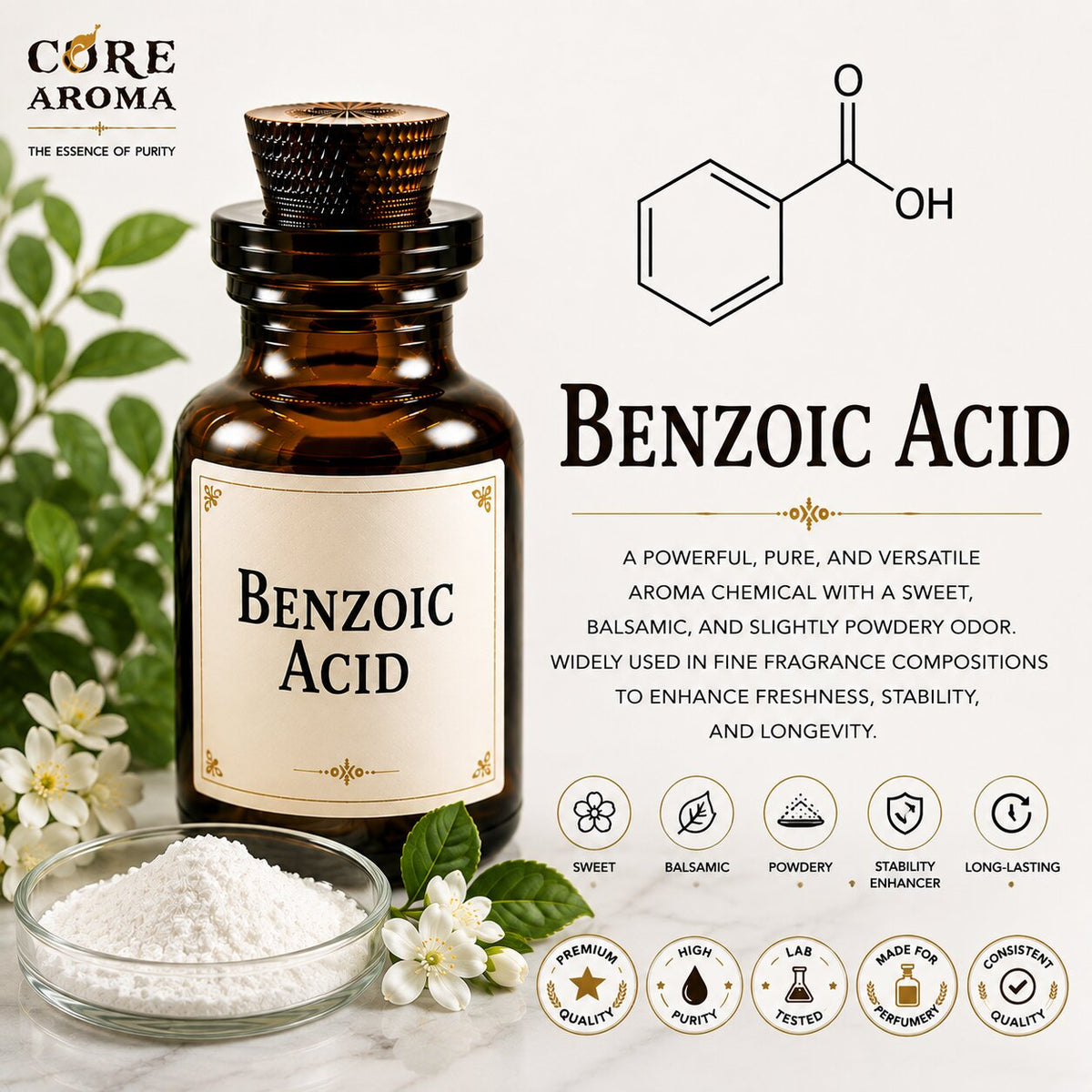 Benzoic Acid Aroma Chemical | Balsamic | Core Aroma